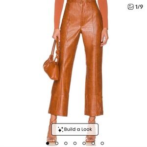 Bardot/Revolve Croc-Embossed Leather Pants in Rich Brown